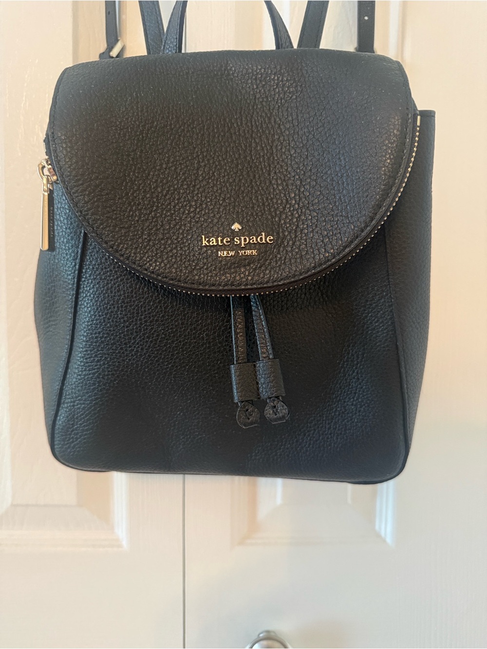 Kate Spade Black Pebbled Leather Small Backpack with Gold Logo